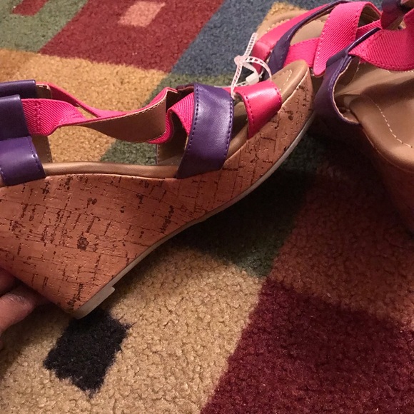 Unbranded Pink And Purple Cross Strap Wedges - Picture 3 of 6
